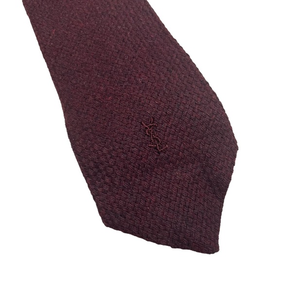Vintage Maroon Yves Saint Laurent Tweed Wool Blend Tie YSL - Picture 6 of 6